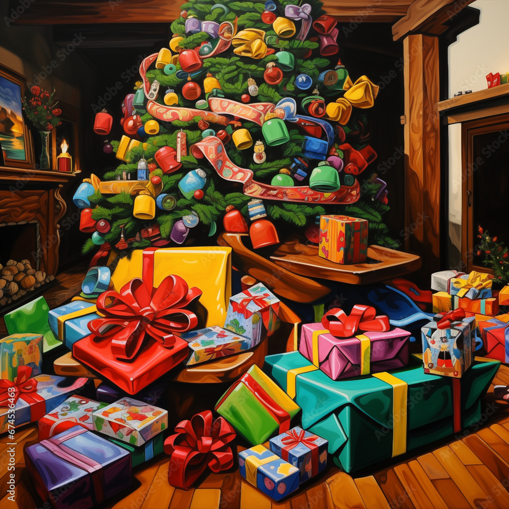 Christmas tree and gifts, ai generative