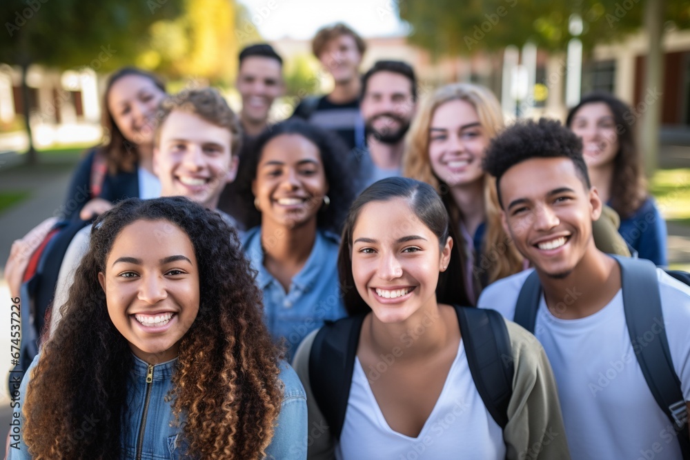 Academic Diversity: Students Eagerly Assemble on College Campus, Embarking on a New School Year - obrazy, fototapety, plakaty 