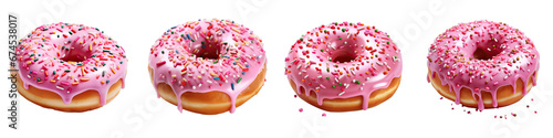 Pink donut with sprinkles Hyperrealistic Highly Detailed Isolated On Transparent Background Png File