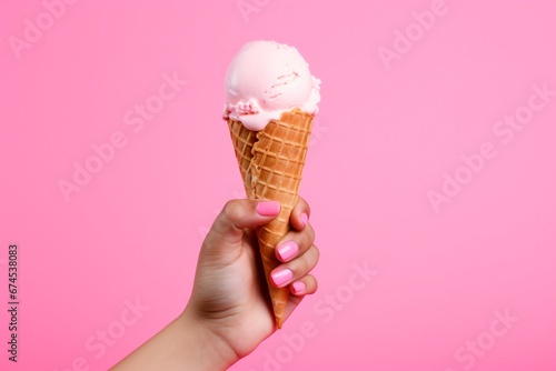 Neon Indulgence: Female Hand with Ice Cream Cone - A Fusion of Food and Travel Delight