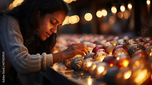 A Person Weaving Christmas Lights Through Garland , Background Images , Hd Wallpapers, Background Image