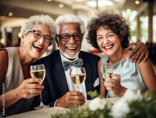 Radiant Trio Celebrates with a Toast in an Intimate Setting, Capturing the Essence of Joy and Connection