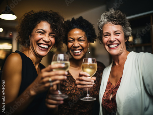 Radiant Trio Celebrates with a Toast in an Intimate Setting, Capturing the Essence of Joy and Connection