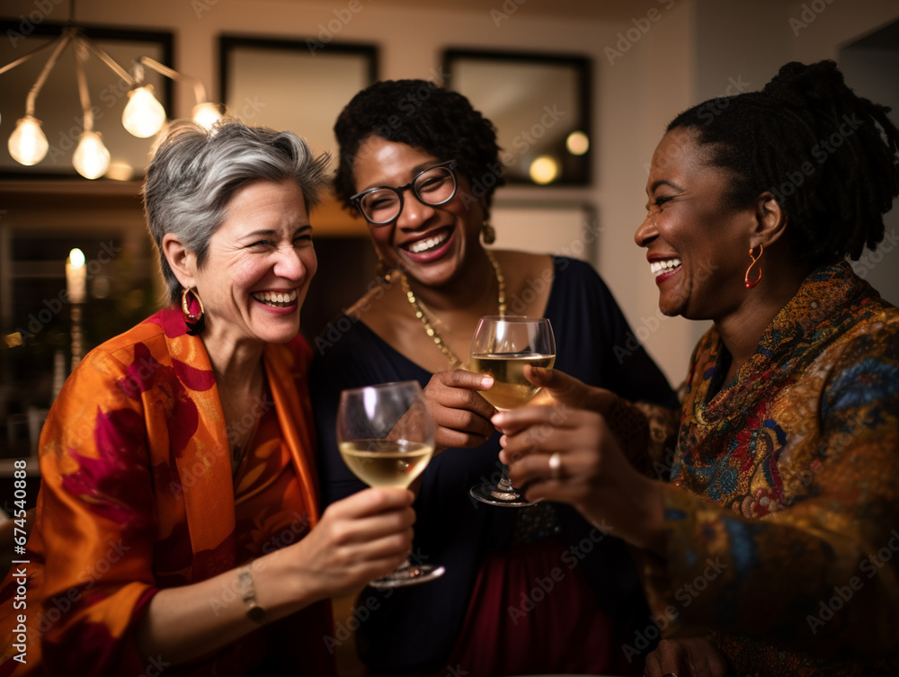 Radiant Trio Celebrates with a Toast in an Intimate Setting, Capturing the Essence of Joy and Connection Radiant Trio Celebrates with a Toast in an Intimate Setting, Capturing the Essence of Joy and Connection