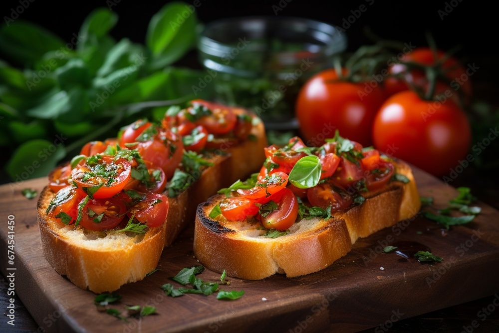 Preparing Tomato Basil Bruschetta with Toasted Baguette Preparing Tomato Basil Bruschetta with Toasted Baguette