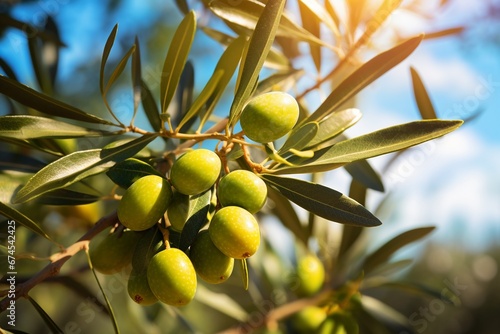 Ripe Olives on an Olive Tree Branch in a Sunny Orchard