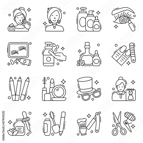 Pack of Cosmetic Products Line Icons

