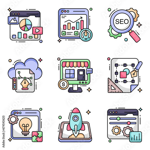 Pack of Web and Seo Flat Icons

