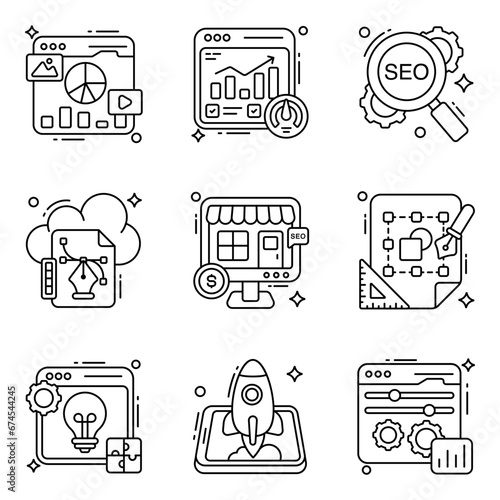 Pack of Web and Seo Line Icons

