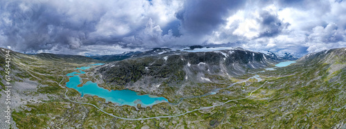 Aerial view above the glaciers melting into the permafrost of Jostedalsbreen National Park	 photo