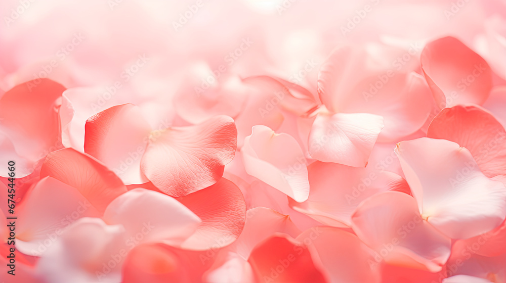 Soft pink background with various pink petals of roses.