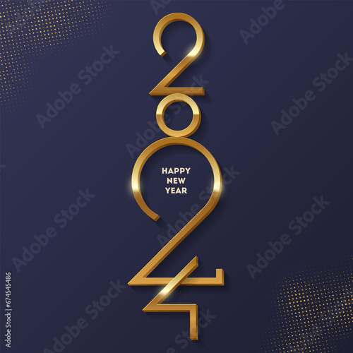 Golden 2024 New Year logo. Holiday greeting card. Vector illustration. Holiday design for greeting card, invitation, calendar, etc.