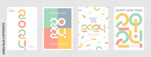 Greeting card set with 2024 new year logo. Holiday design with number of year. Design for greeting card, invitation, cover, poster, calendar, etc.