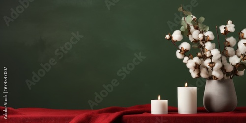 Candles and cotton flowers, AI generated