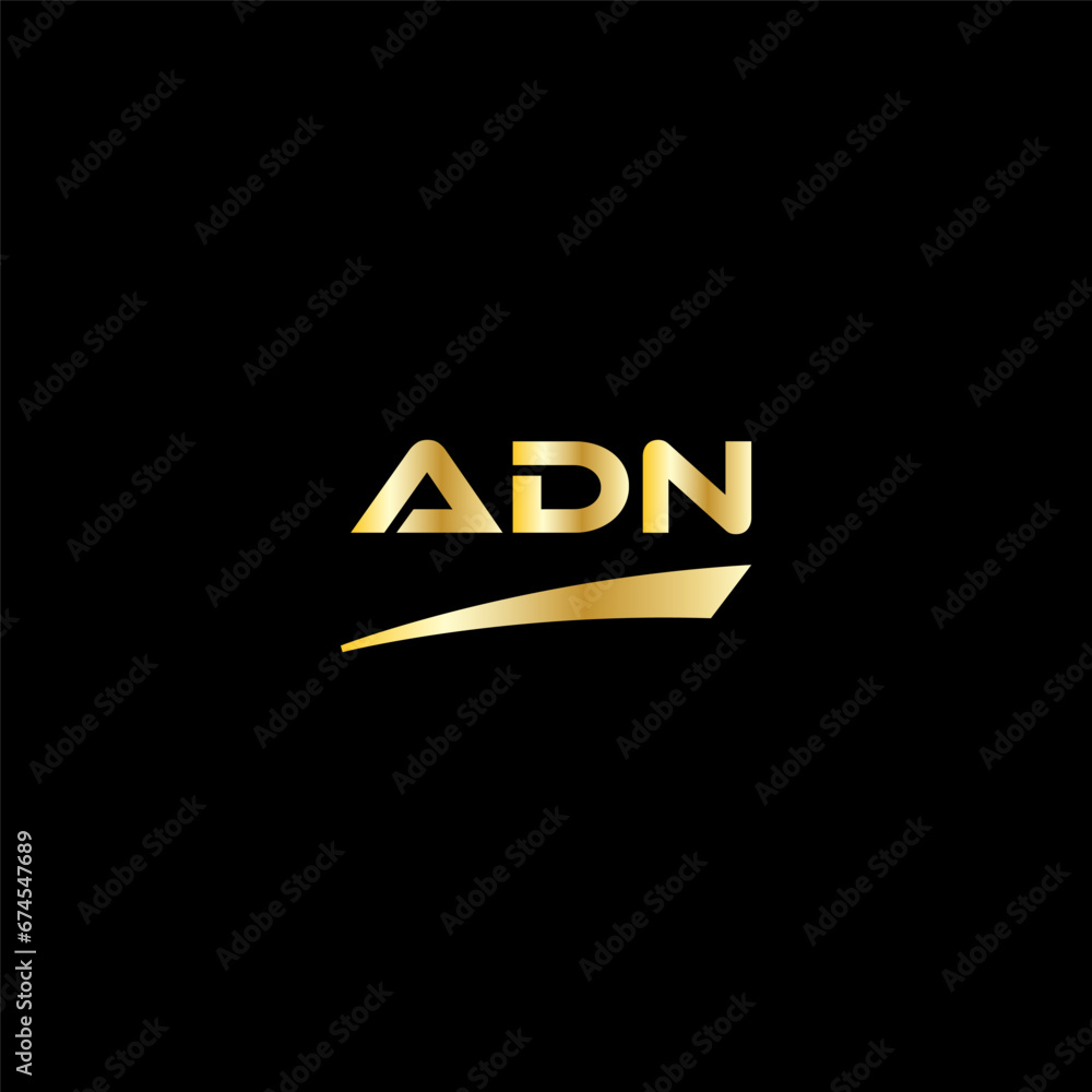 ADN initial letter logo on black background with gold color. modern ...