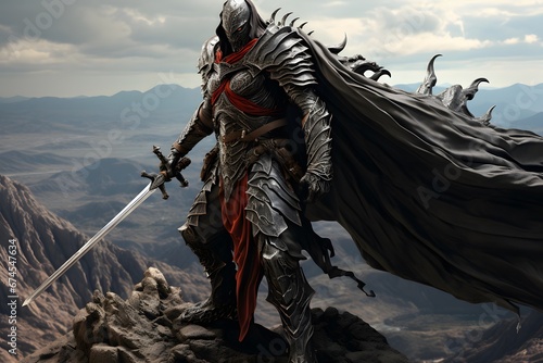 Fantasy alien warrior or knight in the mountains. 3d illustration
