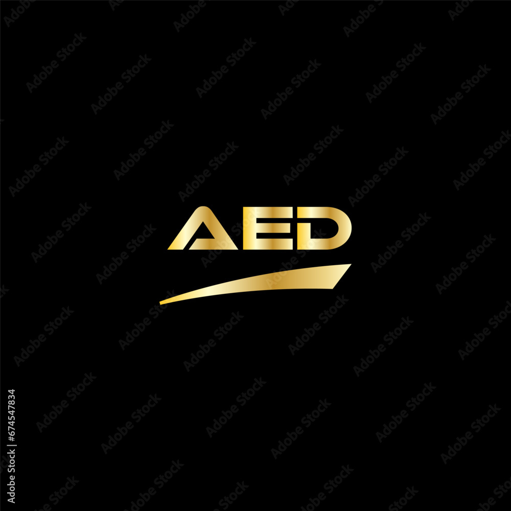 AED initial letter logo on black background with gold color. modern font, minimal, 3 letter logo, clean, eps file for website, business, corporate company. Modern logo templet in illustrator.
