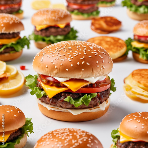 cheeseburger on white background with burgers