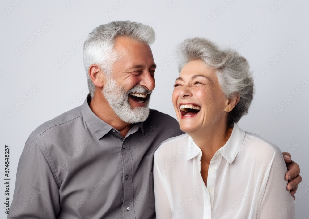 Portrait of mature couple laughing, AI generated Portrait of mature couple laughing, AI generated