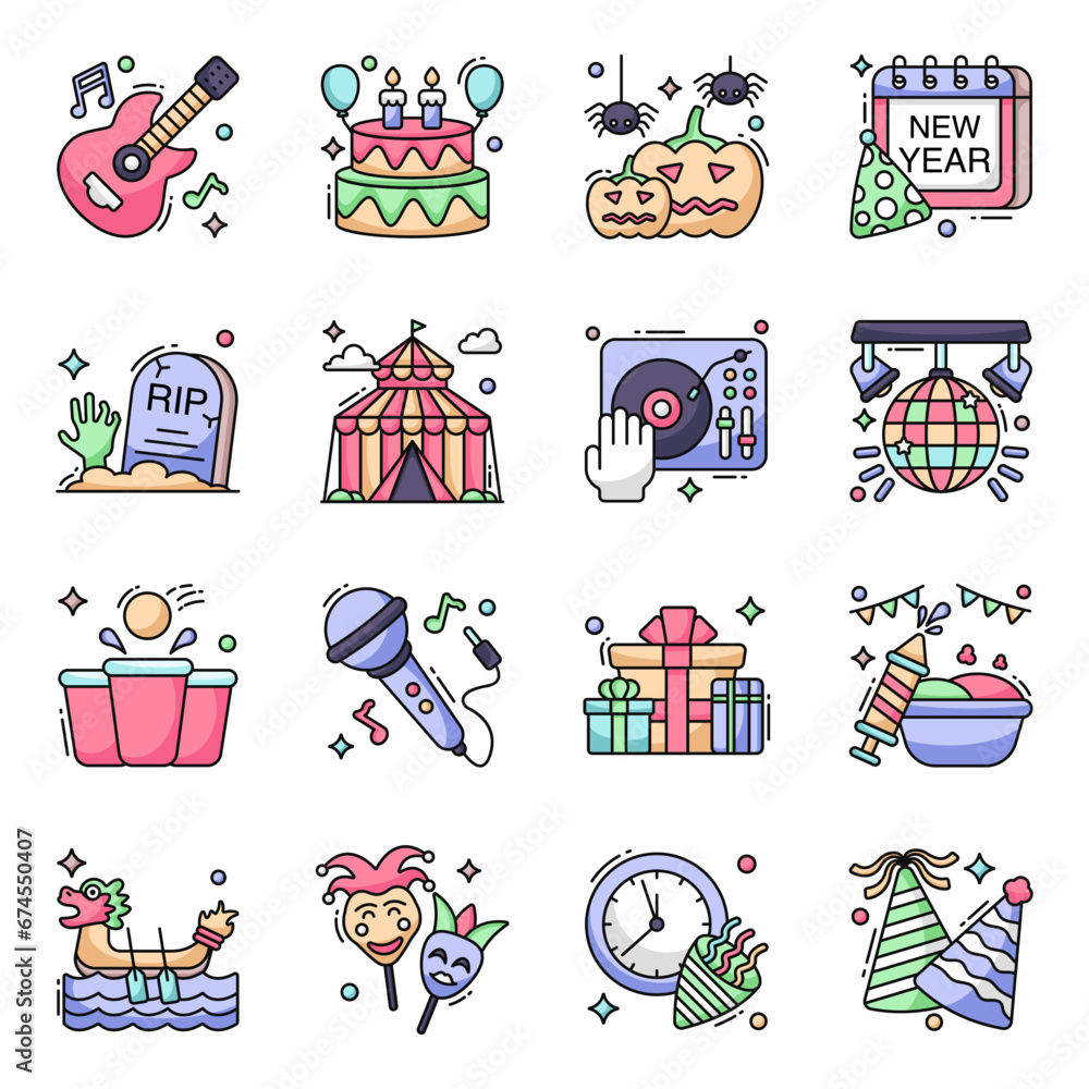 Fototapeta premium Pack of Party Flat Icons