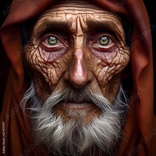 Award-winning, masterpiece close-up photograph of an old man with beautiful eyes