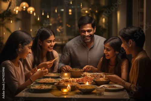 indian family enjoying dinner at restaurant
