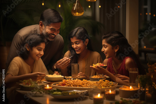 indian family enjoying dinner at restaurant photo
