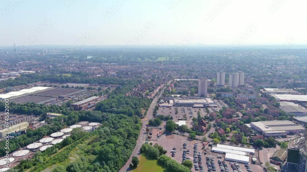 London, England: Aerial view of capital city of UK, Borough of Richmond upon Thames on sunny summer day with clear blue sky - landscape panorama of United Kingdom from above London, England: Aerial view of capital city of UK, Borough of Richmond upon Thames on sunny summer day with clear blue sky - landscape panorama of United Kingdom from above
