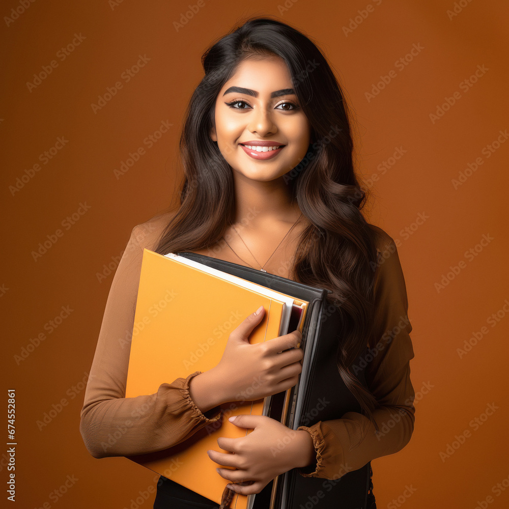 young indian college student holding books in hand young indian college student holding books in hand