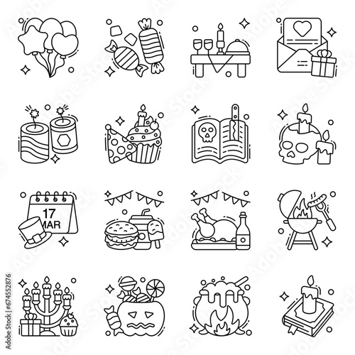 Pack of Festival and Party Line Icons

