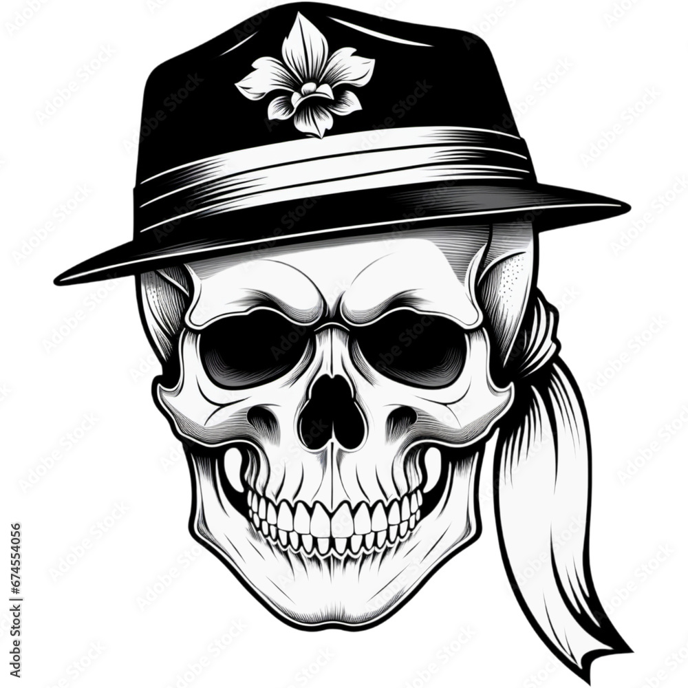 Realistic mafia skull head wearing hat shirt design Realistic mafia skull head wearing hat shirt design