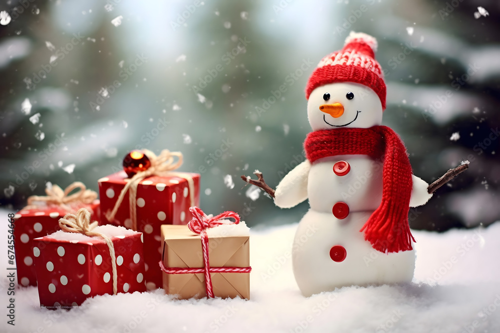 christmas tree decorations, santa claus with gifts, snowman in the snow, christmas gift boxes christmas tree decorations, santa claus with gifts, snowman in the snow, christmas gift boxes