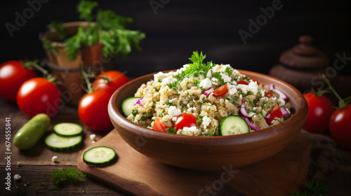 Greek millet salad with feta cucumber tomato