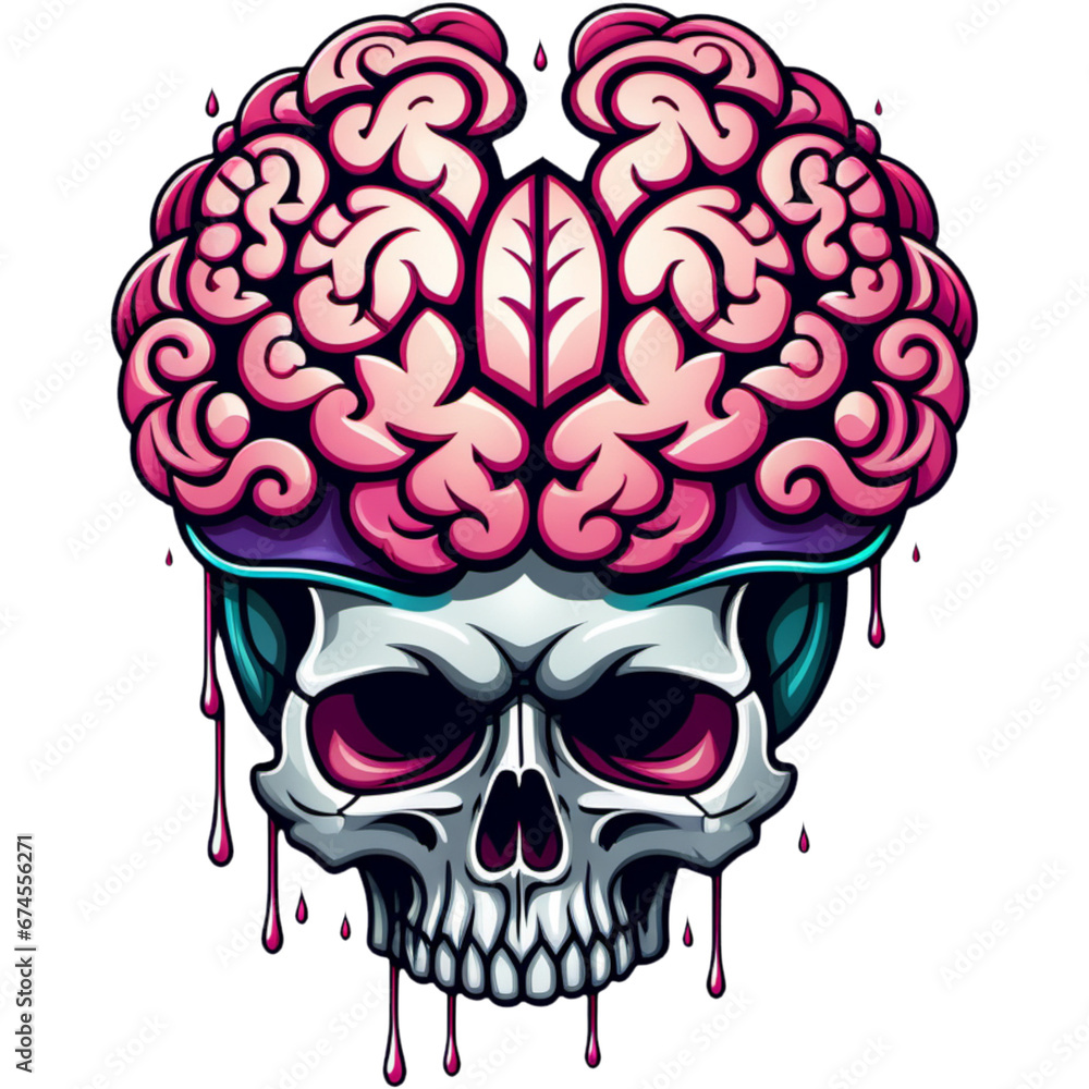 Fototapeta premium Skull with brain shirt design