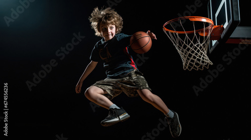 Boy playing basketball jumping and flying © PRASANNAPIX