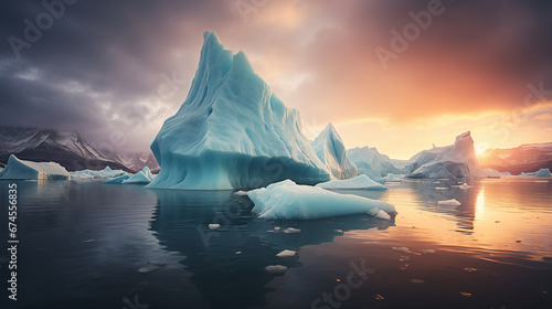 iceberg in the sea amazing seascape at sunset