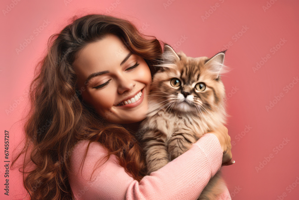 Woman Embracing Her Fluffy Cat