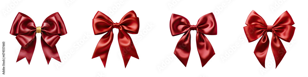 Red ribbon and bow with gold  Hyperrealistic Highly Detailed Isolated On Transparent Background Png File