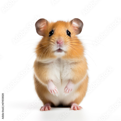 A cute and furry pet hamster against a white background