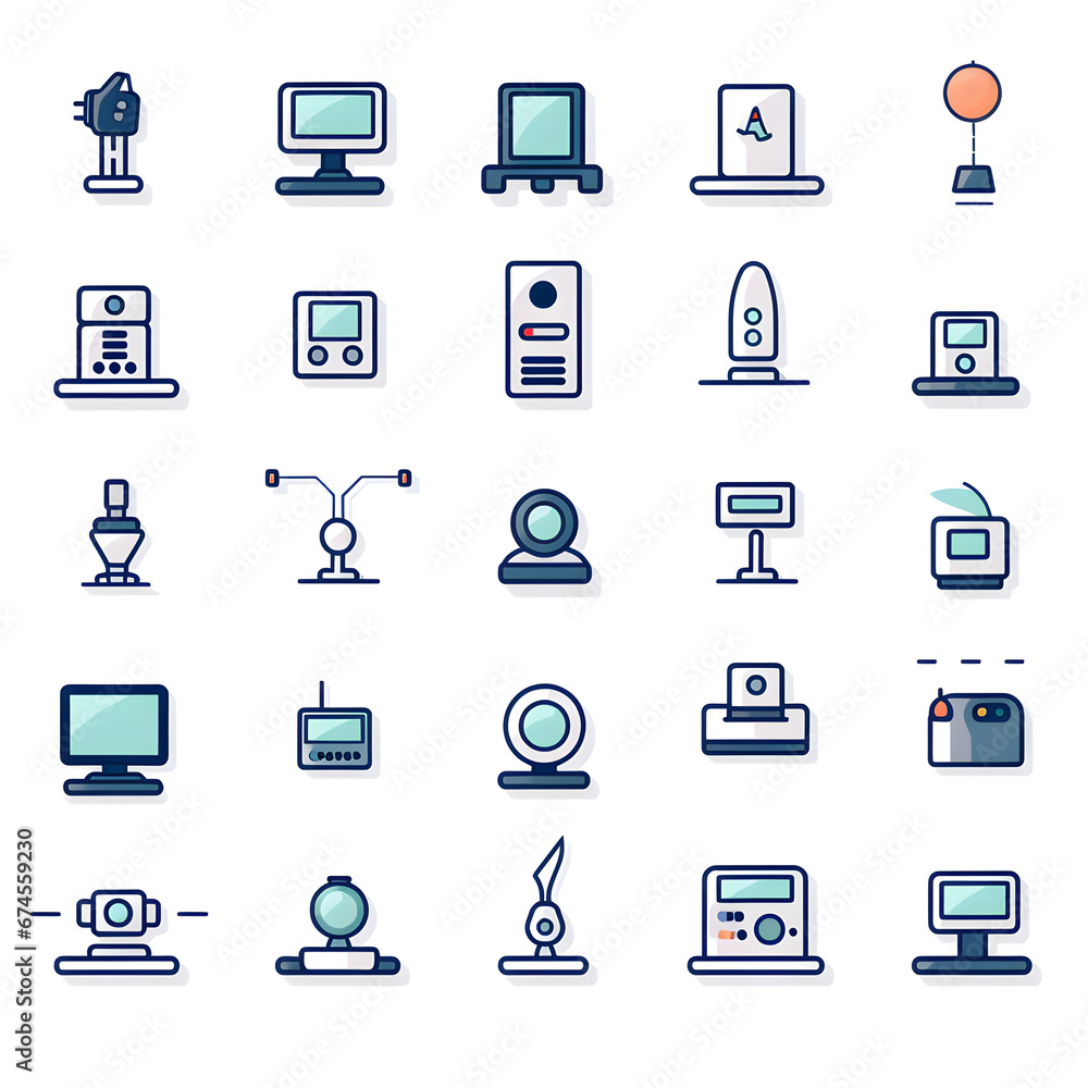 Comprehensive Set of Technology and Electronics Icons Illustration - Concept of Modern Gadgets, Digital Devices, Connectivity, and Computing Essentials Comprehensive Set of Technology and Electronics Icons Illustration - Concept of Modern Gadgets, Digital Devices, Connectivity, and Computing Essentials