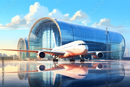 realistic and futuristic airport architecture design illustration
