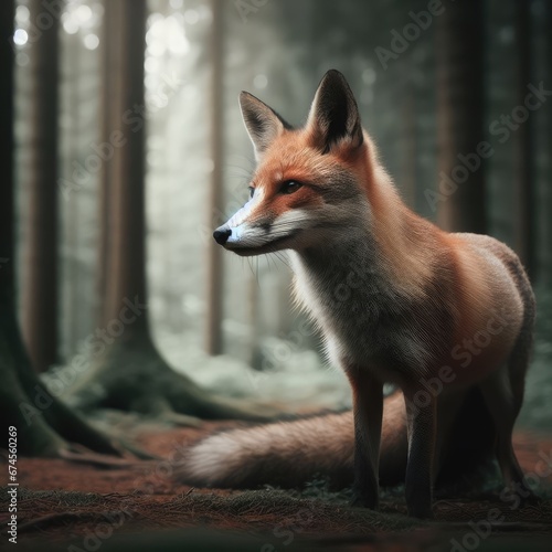 red fox in the forest animal background for social media