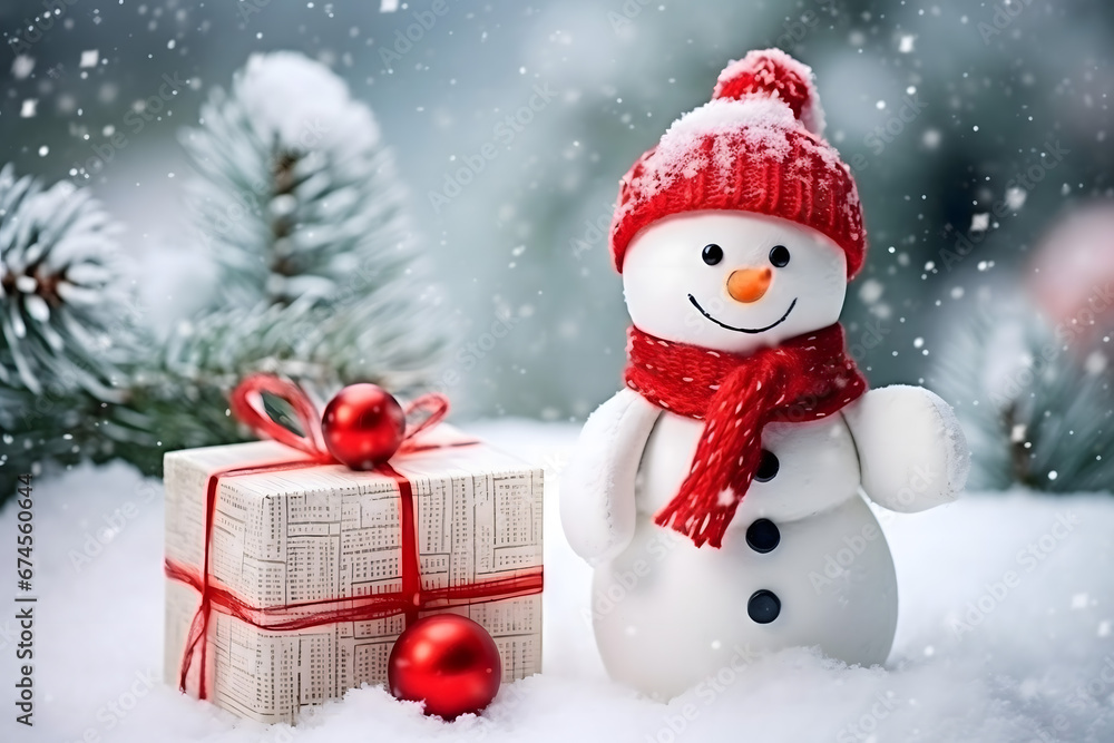 christmas tree decorations, santa claus with gifts, snowman in the snow, christmas gift boxes christmas tree decorations, santa claus with gifts, snowman in the snow, christmas gift boxes