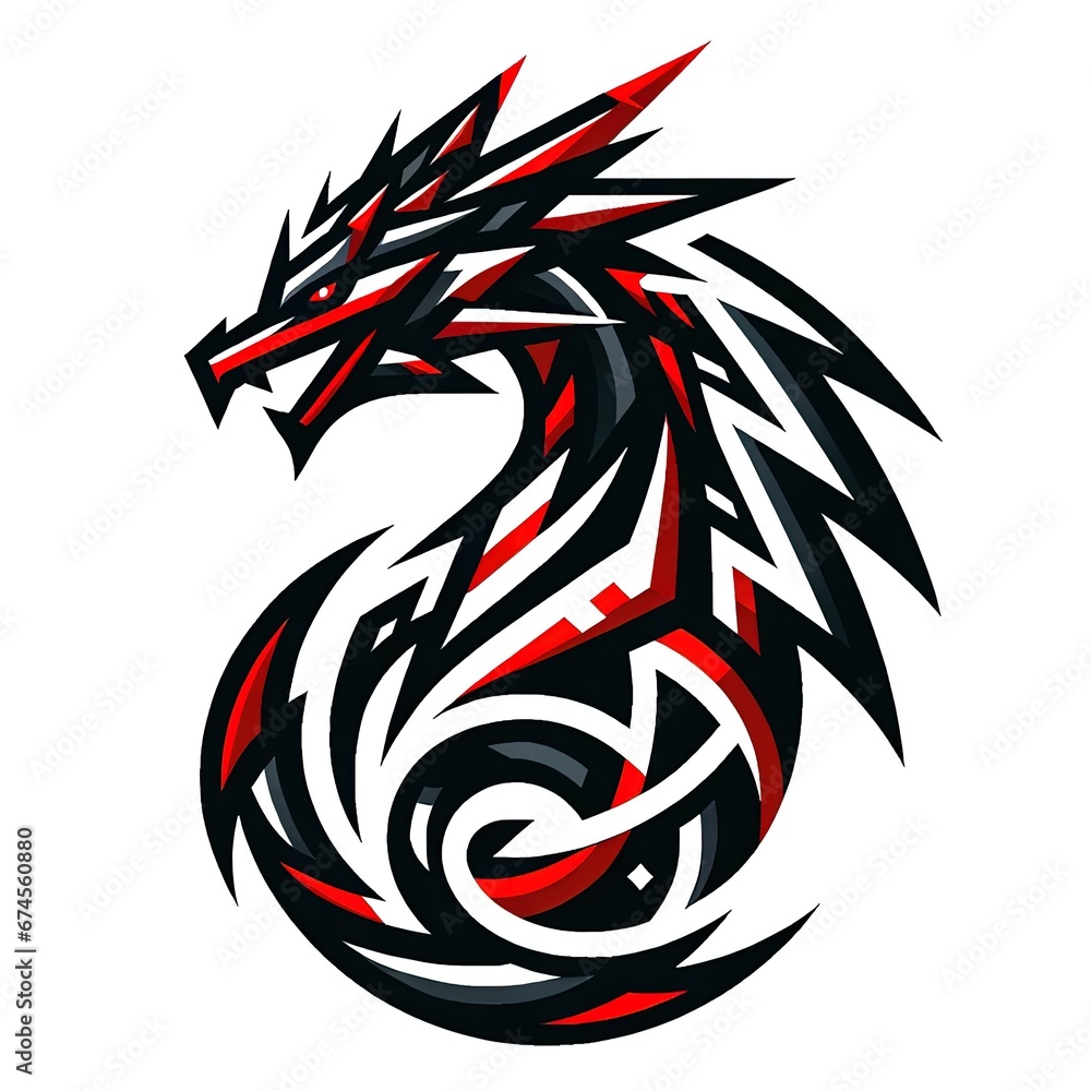 A black and red dragon tattoo design, using bold black and red colors, on a white background. Generative AI. A black and red dragon tattoo design, using bold black and red colors, on a white background. Generative AI.