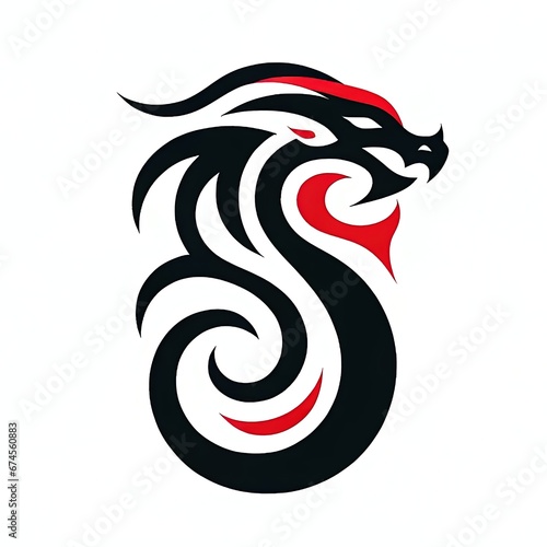 A black and red dragon tattoo design, using bold black and red colors, on a white background. Generative AI.