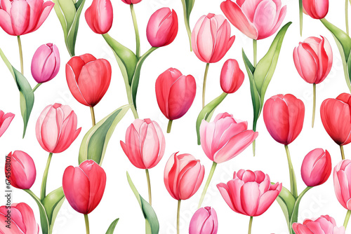 Dutch Red and Pink Tulip watercolor on white background  valentines day concept