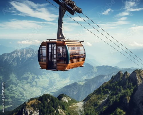 A gondola up a mountain panorama