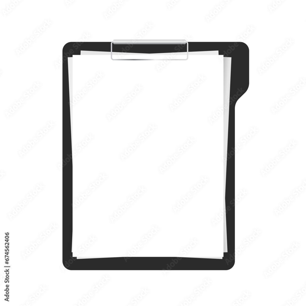 Black clipboard with blank white sheet. Template design blank mock up. Concept for education, business, planning or infographics. Vector illustration Black clipboard with blank white sheet. Template design blank mock up. Concept for education, business, planning or infographics. Vector illustration