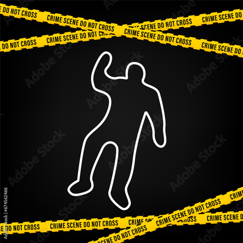 Creative Police line black and yellow stripe border. Chalk outline from the murder scene. Police, Warning, Under Construction, Do not cross, stop, Danger vector collection. Vector illustration