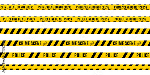 Vector set of seamless ribbons. Crime Scene Do Not Cross tape. Attention police ribbon. For restricted and hazardous areas. Yellow and black. Police line and danger tapes. Vector illustration © StudioGraphic